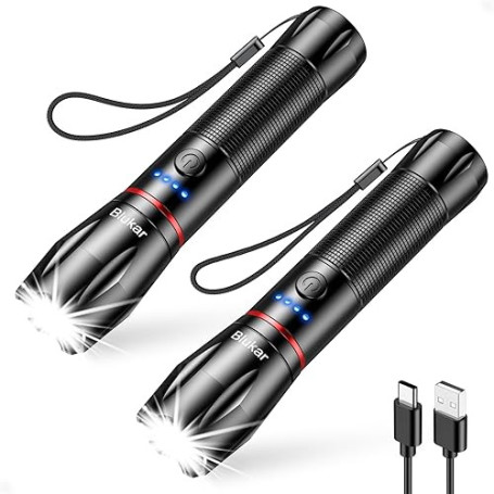 Blukar Lampe Torche LED Rechargeable, 2000L Lampe de Poche Ultra Puissante | IPX6 Étanche, 5 Modes d'éclairage & Zoomable, Torch