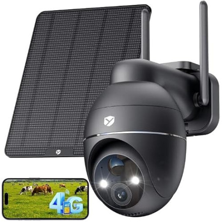 YESKANO 4G LTE Camera Surveillance Exterieure sans Fil, 2K 3MP | Avec Carte SIM & 5W Panneau Solaire 360° PTZ, Caméra 4G Solaire