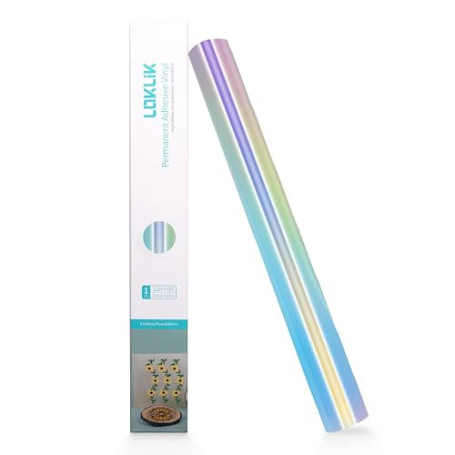 LOKLIK Vinyle Adhésif Permanent Holographique Argenté – 1 Rouleau 30.5 x 90 cm, Idéal pour Verre, Métal, Plastique – Durable et