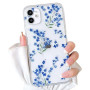 NITITOP Coque pour iPhone 12 Mignon Floral Fleur Motif, Bleu | Vintage Branche Fleurie Design, pour Femme Fille, Housse de prote