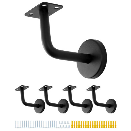 QWORK® Pack de 5 supports de main courante en acier inoxydable - noir - 60x80 mm plat
