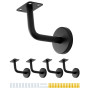 QWORK® Pack de 5 supports de main courante en acier inoxydable - noir - 60x80 mm plat