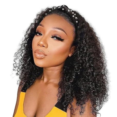 TNICE Bandeau Cheveux Humain (14 Pouces) Brésilienne Bouclée No Lace Front Headband Wig Deep Wave Perruque Femme Naturelle pour