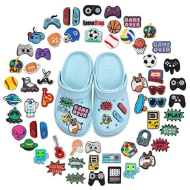 ZXTGBQ 60 Pièces Charmes de Chaussure, Pins Croc Charmes de Chaussure, Basket-ball, Football, Baseball, Jeux Vidéo, Astronaute,