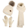 Bequemer Laden Bonnet Polaire Femme Echarpe Gants Tactiles Ensemble Chaud | Bonnets Pompom Chapeau Femme Écharpe Longue Tricot G