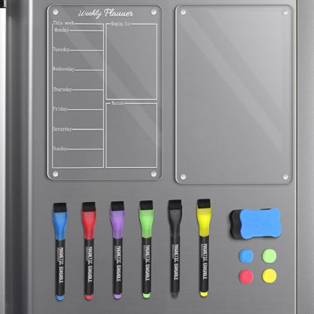 Hengxinchen 2 Pièces A4 Semainier Frigo Magnétique Acrylique Tableaux | Planning Semaine avec 6 Couleurs,Magnétiques Frigo pour