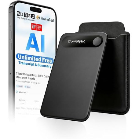 Comulytic Note Pro Enregistreur Vocal IA, Dictaphone de Réunions avec Étui | Dictaphone Enregistreur Vocal, Transcription, Résum