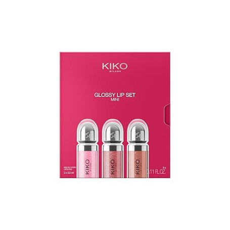 KIKO Milano Glossy Lip Set Mini, Kit Lèvres : 3 Mini Brillants À Lèvres Hydratants Effet Volumateur 3D