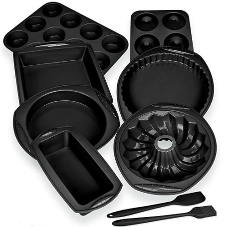 Kit d'outils de cuisson Aschef 9en1 - Moules à gâteau individuel en silicone antiadhésif, plaque à biscuits, moules à tarte, rés