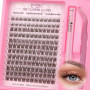 Kit Cluster de Cils EMEDA | Lash Clusters Brun & Black + Colle + Fixateur + Pince | Tout pour un Look Naturels 8-14mm mix Nature