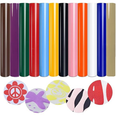 WOOLUCK® 12 pièces 3D Puff Vinyle Heat Transfer,25 x 30,5cm,Super Collant Feuille Thermocollante pour bricolage, t-shirt, vêteme