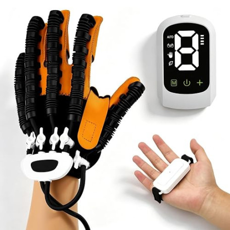 Gants de Rééducation Robotisés, Entraîneur Pression Air Rechargeable, Thérapie Miroir avec Grand Écran LED, Batterie 2400mAh, po
