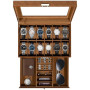 Uten Boîte à Montres 12 Compartiments, 2 Niveaux Coffret à Montres en PU, Couvercle en Verre, Coffret de Rangement pour Montres,