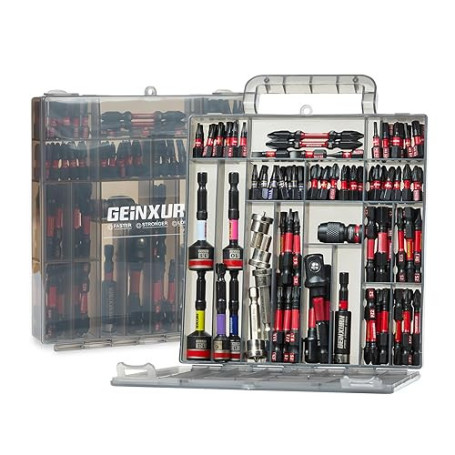 Geinxurn Lot de 99 Embouts de Vissage (Torx, Cruciforme, PZ, Hex, SL), en Acier S2 Magnétique, avec Porte-embout, Adaptateur, Cl