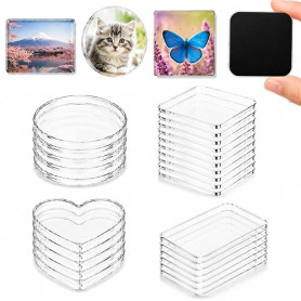 Lot de 25 aimants photo transparents en acrylique avec dos adhésif et plaque magnétique, aimants à personnaliser soi-même pour t
