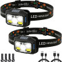 KOHRIUK Lot de 2 Lampe Frontale LED Rechargeable USB 2000 Lumens Torche Frontale Léger Étanche avec Capteur de Mouvement 6 Modes