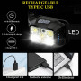 KOHRIUK Lot de 2 Lampe Frontale LED Rechargeable USB 2000 Lumens Torche Frontale Léger Étanche avec Capteur de Mouvement 6 Modes