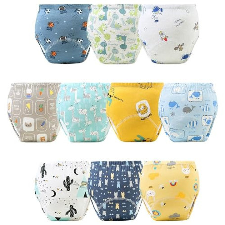 Aolso Lot de 10 Culottes d'apprentissage réutilisables pour bébé et Tout-Petit, sous-vêtements lavables en Coton avec Motif de D