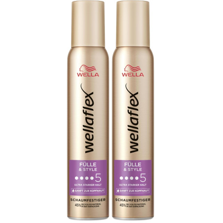 Wellaflex Fülle & Style Mousse coiffante pour femme - Tenue ultra forte jusqu'à 24 heures - Pour cheveux pleins et volumineux - 