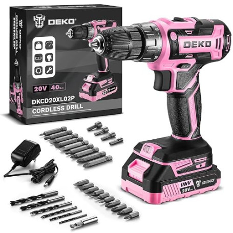 Perceuse électrique sans fil : DEKOPRO Perceuse sans fil rose 20 V pour femmes perceuses avec batterie et chargeur, kit de perce