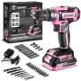 Perceuse électrique sans fil : DEKOPRO Perceuse sans fil rose 20 V pour femmes perceuses avec batterie et chargeur, kit de perce