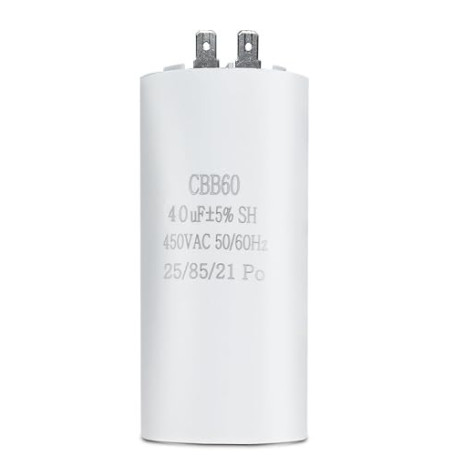 Condensateur CBB60 40µF 450V 2 Bornes 25/85/21 jusqu'à 85 °C – Condensateur de Démarrage Moteur pour Machine à Laver, Climatiseu