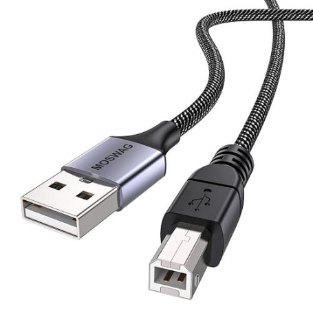 MOSWAG Câble Imprimante USB 2.0 A vers B 2M Nylon Tressé 480Mbps Haute Vitesse Compatible HP Canon Epson Dell Brother Samsung Xe
