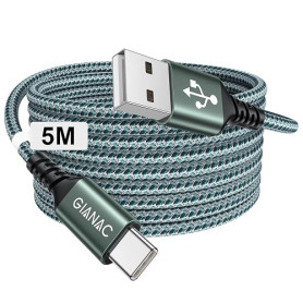 GIANAC Cable USB C Long 5M 3.1A Câble USB C Charge Rapide Cable USBC | Nylon Tressé,Cable Chargeur Type C pour iPhone 17 16 15 P