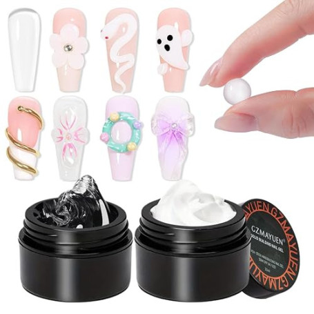 GZMAYUEN Gel de construction solide 2 couleurs pour ongles, blanc transparent solide 3D, gel de construction pour ongles en gel,