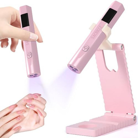 Lampe UV Ongles Gel, Portatif Lampe UV Ongles,Avec Support, 6w Sans Fil Mini Lampe-UV Petite, Rechargeable,3 Minuteries, Afficha