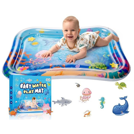 LUNEKUCK Grand Tapis d'eau Bébé 95x76cm Gonflable Tummy Time Tapis Eau Bebe Eveil Tapis Sensoriel Bébé Tapis Poisson pour Bébés