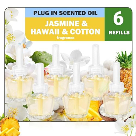 SCENTORINI Recharge pour Diffuseurs d'Ambiance Parfum de Maison, 19MLx6 Recharges Parfum Jasmin, Hawaïen,Coton Convient Desodori