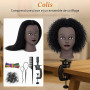 Yekavo Tête de mannequin afro 100 % cheveux humains pour coiffure, tressage, coiffeur, coiffeur, cheveux longs, tête d'entraînem