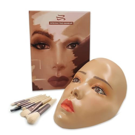 Tête de mannequin 3D en silicone réutilisable avec pinceaux de maquillage, pour artistes émergents et filles
