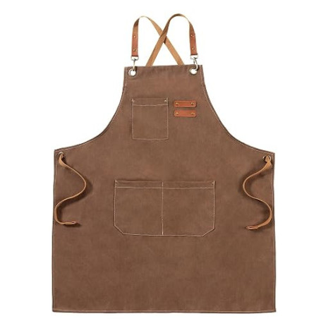 Tablier en Toile avec Sangle Réglable et 3 Poches pour Homme Femme | Tablier de Cuisine à bretelles Croisées, Tablier de travail