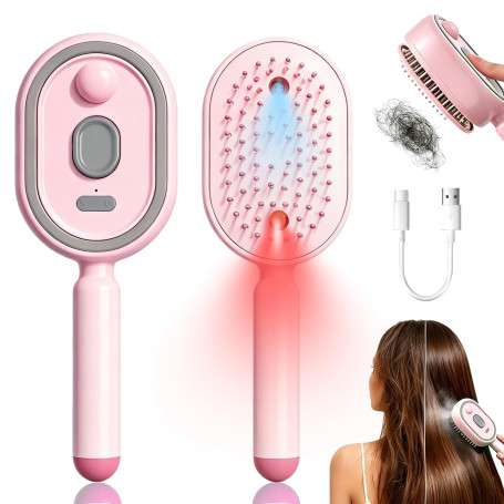 Brosse Lissante Électrique 3 en 1 – Brosse Vapeur avec Spray, Peigne Massant Anti-Frisottis pour Cheveux Secs/Mouillés, Recharge
