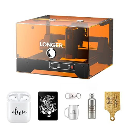 LONGER Ray5 miniS gravure laser, Machine de gravure et découpe laser CNC 5,5W classe 1 avec boîtier, Wi-Fi, arrêt d'urgence, pou