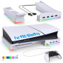 FASTSNAIL Support Horizontal avec éclairage LED RVB pour Console PS5 Slim/Pro，Base antidérapante avec 4 Ports USB, Accessoire po