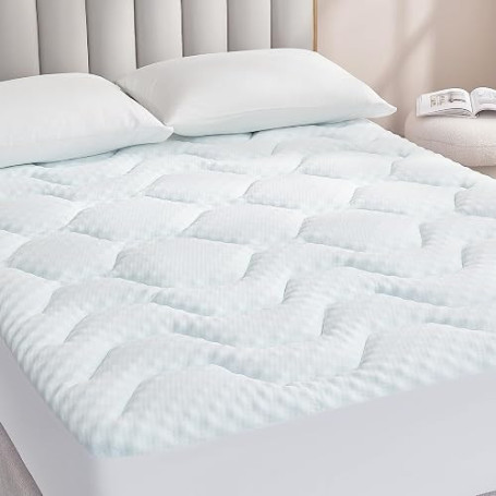 EHEYCIGA Surmatelas 140x190 Mémoire de Forme Blanc pour 2 Personnes | Fibre rafraîchissante, surmatelas avec poche extra profond