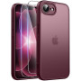 FLLAO Coque Mate pour iPhone 17e/16e avec 2 Verre Trempé,Bordeaux | Protection Antichute Militaire,Protection Caméra, Anti-Finge