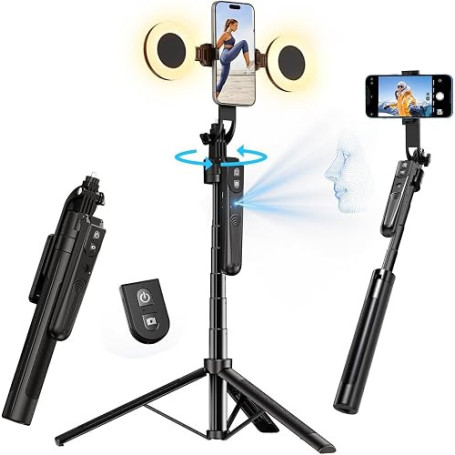 yAyusi Automatique Visage Suivi Trépied avec Lumière, sans App, 360° Rotate 180cm Support de Téléphone avec Capteur de Mouvement