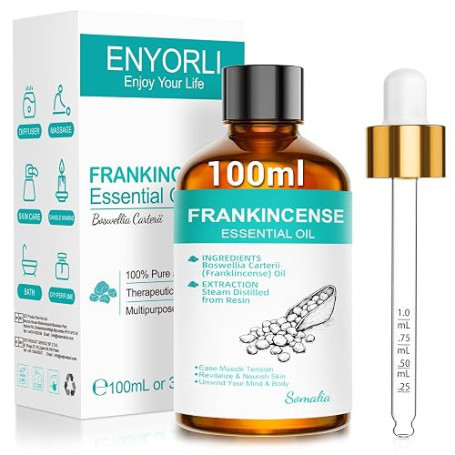 ENYORLI Huile d'Encens Oliban 100ml – Essence Naturelle de Boswellia pour Diffuseur et Brume d’Ambiance – Idéal Massage, Créatio