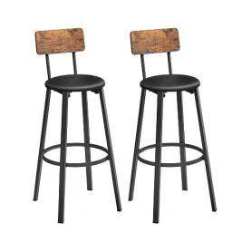 VASAGLE Tabourets de Bar, Lot de 4, Rembourré, PU, Assise 75,5 cm | Chaise de Cuisine, Repose-Pieds, Montage Simple, Industriel,
