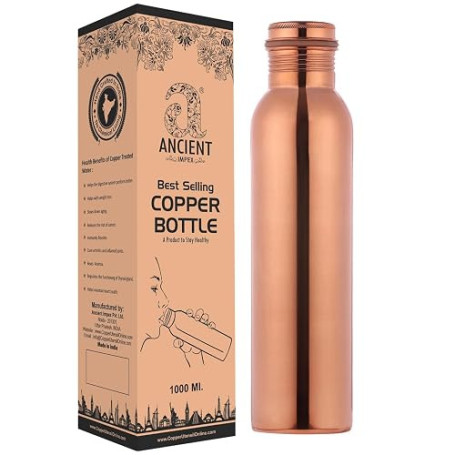 ANCIENTIMPEX Bouteille d'eau en cuivre pur 1000ml – (Simple) Bouteille de boisson ayurvédique sans couture, étanche pour la déto