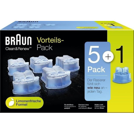 Braun Clean And Renew Recharge De Cartouches Pour Rasoir Électrique, Pack De 5+1, Compatibles Avec Tous Les Braun SmartCare Et C