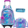 Meetbelify Sac à dos à roulettes pour filles - Sac d'école avec roulettes pour étudiantes - Bagage de voyage - Valise sirène ble