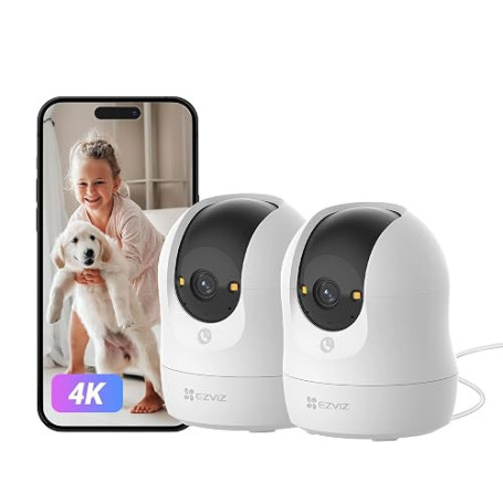 EZVIZ 4K(8MP) 2PK Camera Interieur, Caméra Bébé avec WiFi 2.4/5G C6N G1 4K | Détection Humain/Animaux/Bruit, Vision Nocturne Cou