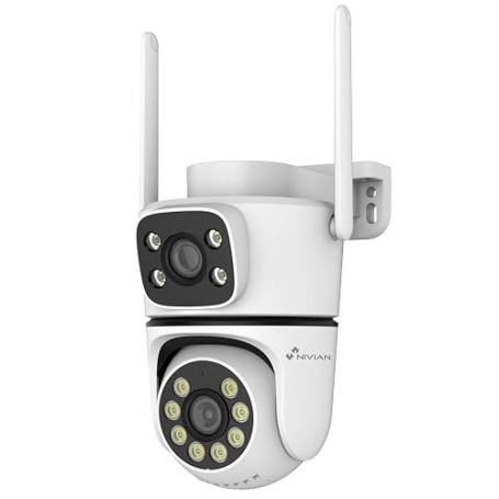 NIVIAN Caméra de sécurité extérieure WiFi Dual 3MP SuperHD 2K avec Double Objectif – sans Angle Mort, Suivi Automatique IA, Audi