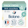 BIOLANE - Couches Bébé Taille 4 (7-18 kg) - Pack 1 Mois - 144 Couches | Peaux Sensibles, Ultra-Absorbant, Jusqu'à 12h au Sec, Pa