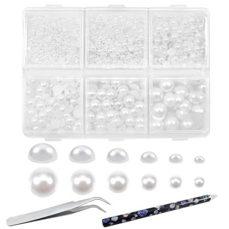 TOAOB 5000pcs 2mm à 8mm Demi Rond Dos Plat Blanc Perle ABS Cabochons | pour Artisanat DIY Fabrication de Bijoux et Clothing Déco